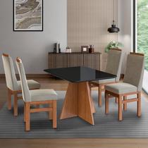 Conjunto Sala de Jantar Mesa 90x120cm Tampo de Vidro com 4 Cadeiras Madeira Maciça