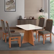 Conjunto Sala de Jantar Mesa 90x120cm Tampo Vidro com 4 Cadeiras Madeira Maciça