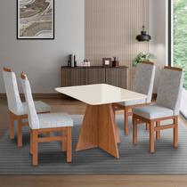 Conjunto Sala de Jantar Mesa 90x120cm Tampo Vidro com 4 Cadeiras Madeira Maciça