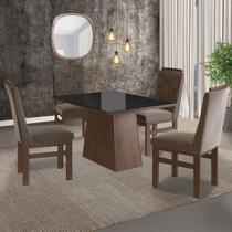 Conjunto Sala de Jantar Mesa 90x120cm Tampo Vidro com 4 Cadeiras Madeira Maciça Tecido Joli Marrom/Tabaco/Preto Conjunto Sala de Jantar Mesa 90x120cm Tampo Vidro com 4 Cadeiras Madeira Maciça Tecido Joli Marrom/Tabaco/Preto