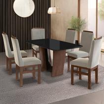 Conjunto Sala de Jantar Mesa 90x160cm T Vidro com 6 Cadeiras Madeira Maciça Tecido Joli Marrom Canela/Joli Creme/Vidro Preto Conjunto Sala de Jantar Mesa 90x160cm T Vidro com 6 Cadeiras Madeira Maciça Tecido Joli Marrom Canela/Joli Creme/Vidro Preto