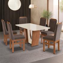 Conjunto Sala de Jantar Mesa 90x160cm T Vidro com 6 Cadeiras Madeira Maciça Tecido Joli Conjunto Sala de Jantar Mesa 90x160cm T Vidro com 6 Cadeiras Madeira Maciça Tecido Joli