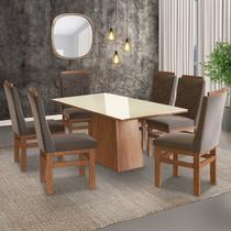 Conjunto Sala De Jantar Mesa 90X160Cm Tampo Vidro Com 6 Cadeiras Madeira Maciça Tecido Joli Conjunto Sala De Jantar Mesa 90X160Cm Tampo Vidro Com 6 Cadeiras Madeira Maciça Tecido Joli
