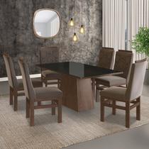 Conjunto Sala De Jantar Mesa 90X160Cm Tampo Vidro Com 6 Cadeiras Madeira Maciça Tecido Joli Conjunto Sala De Jantar Mesa 90X160Cm Tampo Vidro Com 6 Cadeiras Madeira Maciça Tecido Joli