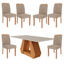 Conjunto Sala de Jantar Mesa Agata 160 cm e 6 Cadeiras Paola Wood Cimol Madeira/Off White/Linho Bege