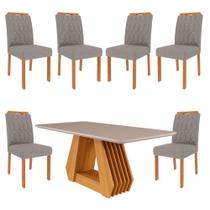 Conjunto Sala de Jantar Mesa Agata 160 cm e 6 Cadeiras Paola Wood Cimol Madeira/Off White/Linho Grafite