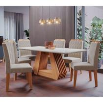 Conjunto Sala de Jantar Mesa Agata 180x90 cm e 6 Cadeiras Paola Wood Cimol Madeira/Off White/Nude