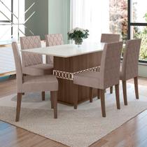 Conjunto Sala De Jantar Mesa Agata 6 Cadeiras Jade Poliman Amêndoa Com Off White