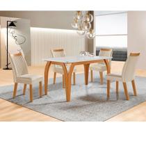 Conjunto Sala de Jantar Mesa Agata com Tampo de Vidro 135cm e 4 Cadeiras em MDF Dara LJ Móveis Conjunto Sala de Jantar Mesa Agata com Tampo de Vidro 135cm e 4 Cadeiras em MDF Dara LJ Móveis