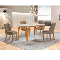 Conjunto Sala de Jantar Mesa Agata com Tampo de Vidro 135cm e 4 Cadeiras em MDF Dara LJ Móveis Conjunto Sala de Jantar Mesa Agata com Tampo de Vidro 135cm e 4 Cadeiras em MDF Dara LJ Móveis