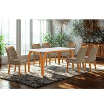 Conjunto Sala de Jantar Mesa Agata com Tampo de Vidro 180cm e 6 Cadeiras em MDF Dara LJ Móveis