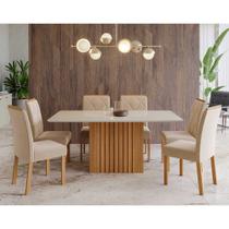 Conjunto Sala de Jantar: Mesa Ana 180x90 cm e 6 Cadeiras Fernanda Wood Cimol em Madeira, Off White e Nude.