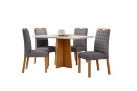Conjunto Sala de Jantar Mesa Anitta 135X90 4 Cadeiras Mariah Ype/Off White/Veludo Cinza