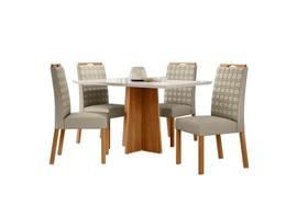 Conjunto Sala de Jantar Mesa Anitta 135X90 4 Cadeiras Mariah Ype/Off White/Veludo Nude