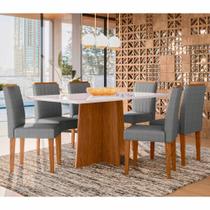 Conjunto Sala de Jantar Mesa Anitta 1,60m com 6 Cadeiras Ana Ypê/Off White/Ln02 - New Ceval