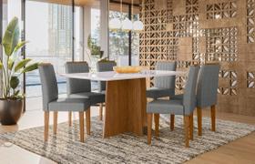 Conjunto Sala de Jantar Mesa Anitta 160X90 6 Cadeiras Ana Ype/Off White/Linho Cinza Claro