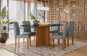Conjunto Sala de Jantar Mesa Anitta 160X90 6 Cadeiras Ana Ype/Preto/Linho Cinza Claro