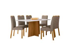 Conjunto Sala de Jantar Mesa Anitta 160X90 6 Cadeiras Mariah Ype/Off White/Suede Marrom