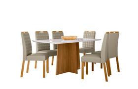 Conjunto Sala de Jantar Mesa Anitta 160X90 6 Cadeiras Mariah Ype/Off White/Veludo Nude