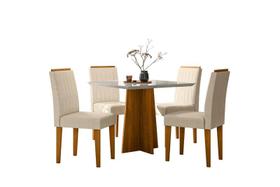 Conjunto Sala de Jantar Mesa Anitta 90X90 com 4 Cadeiras Ana Ype/Off White/Linho Palha - NC