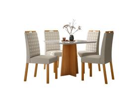 Conjunto Sala de Jantar Mesa Anitta 90X90 com 4 Cadeiras Mariah Ype/Off White/Veludo Nude - NC