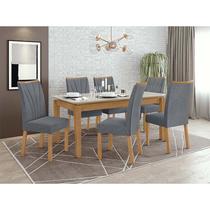 Conjunto Sala de Jantar Mesa Áries Com 6 Cadeiras Apogeu Lopas Amêndoa Clean/Off White/Linho Cinza