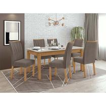 Conjunto Sala de Jantar Mesa Áries Com 6 Cadeiras Apogeu Lopas Amêndoa Clean/Off White/Suede Animale Bege