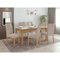 Conjunto Sala de Jantar Mesa Áries Com 6 Cadeiras Apogeu Lopas Amêndoa Clean/Off White/Veludo Naturale Creme
