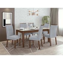 Conjunto Sala de Jantar Mesa Áries Com 6 Cadeiras Apogeu Lopas Imbuia Clean/Off White/Linho Cinza Claro
