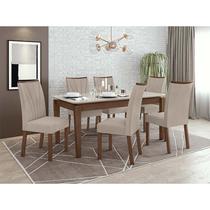 Conjunto Sala de Jantar Mesa Áries Com 6 Cadeiras Apogeu Lopas Imbuia Clean/Off White/Veludo Naturale Creme