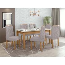 Conjunto Sala de Jantar Mesa Áries Com 6 Cadeiras Astrid Lopas Amêndoa Clean/Off White/Linho Rustico