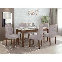 Conjunto Sala de Jantar Mesa Áries Com 6 Cadeiras Astrid Lopas Imbuia Clean/Off White/Linho Rustico