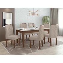 Conjunto Sala de Jantar Mesa Áries Com 6 Cadeiras Astrid Lopas Imbuia Clean/Off White/Veludo Naturale Creme