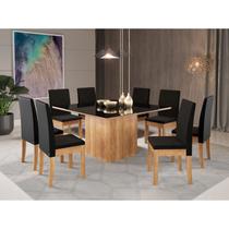 Conjunto Sala de Jantar Mesa Atena Tampo Vidro com 8 Cadeiras Cristal Sonetto Móveis