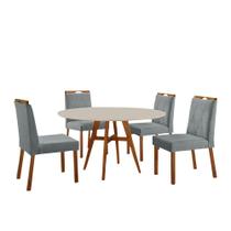 Conjunto Sala de Jantar Mesa Atenas Madeira Maciça 110cm Tampo Redondo Vidro Off White com 4 Cadeiras Bela com Puxador Móveis Minas Conjunto Sala de Jantar Mesa Atenas Madeira Maciça 110cm Tampo Redondo Vidro Off White com 4 Cadeiras Bela com Puxador Móveis Minas