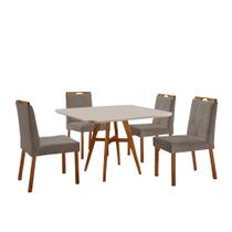 Conjunto Sala de Jantar Mesa Atenas Madeira Maciça 90x90cm Tampo Quadrado Vidro Off White com 4 Cadeiras Bela com Puxador Móveis Minas Conjunto Sala de Jantar Mesa Atenas Madeira Maciça 90x90cm Tampo Quadrado Vidro Off White com 4 Cadeiras Bela com Puxador Móveis Minas