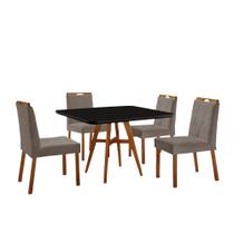 Conjunto Sala de Jantar Mesa Atenas Madeira Maciça 90x90cm Tampo Quadrado Vidro Preto com 4 Cadeiras Bela com Puxador Móveis Minas