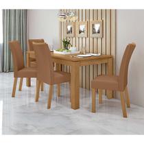 Conjunto Sala de Jantar Mesa Athenas Com 4 Cadeiras Apogeu Lopas Amêndoa Clean/Corano Caramelo