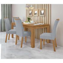 Conjunto Sala de Jantar Mesa Athenas Com 4 Cadeiras Apogeu Lopas Amêndoa Clean/Linho Cinza Claro