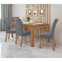 Conjunto Sala de Jantar Mesa Athenas Com 4 Cadeiras Apogeu Lopas Amêndoa Clean/Linho Cinza