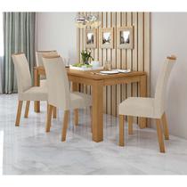 Conjunto Sala de Jantar Mesa Athenas Com 4 Cadeiras Apogeu Lopas Amêndoa Clean/Linho Rinzai Bege
