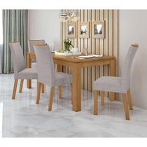 Conjunto Sala de Jantar Mesa Athenas Com 4 Cadeiras Apogeu Lopas Amêndoa Clean/Linho Rustico