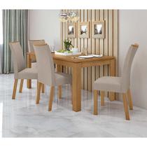 Conjunto Sala de Jantar Mesa Athenas Com 4 Cadeiras Apogeu Lopas Amêndoa Clean/Veludo Naturale Creme