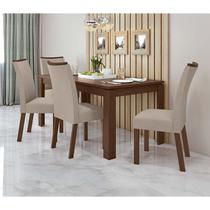 Conjunto Sala de Jantar Mesa Athenas Com 4 Cadeiras Apogeu Lopas Imbuia Clean/Veludo Naturale Creme