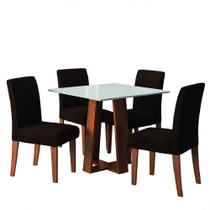 Conjunto Sala de Jantar Mesa Athenas Quadrada 0,90m 4 Cadeiras Trieste Madeirado/Chocolate Dobuê