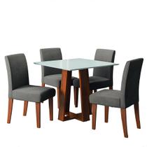 Conjunto Sala de Jantar Mesa Athenas Quadrada 0,90m 4 Cadeiras Trieste Madeirado/Mascavo Dobuê
