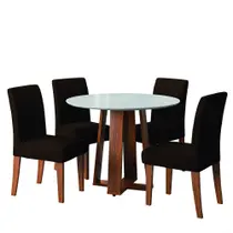 Conjunto Sala de Jantar Mesa Athenas Redonda 4 Cadeiras Trieste Madeirado/Chocolate Dobuê