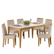 Conjunto Sala de Jantar Mesa Aurea 160X90 6 Cadeiras Aurea Ype/Offwhite/Bouclé Gelo