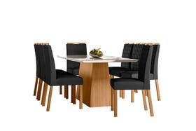 Conjunto Sala de Jantar Mesa Barbara 180X90 com 8 Cadeiras Mariah Ype/Off White/Veludo Preto