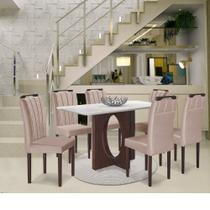 Conjunto Sala de Jantar Mesa Barcelona e 6 Cadeiras Juliana Veludo Nude Móveis Mix Conjunto Sala de Jantar Mesa Barcelona e 6 Cadeiras Juliana Veludo Nude Móveis Mix